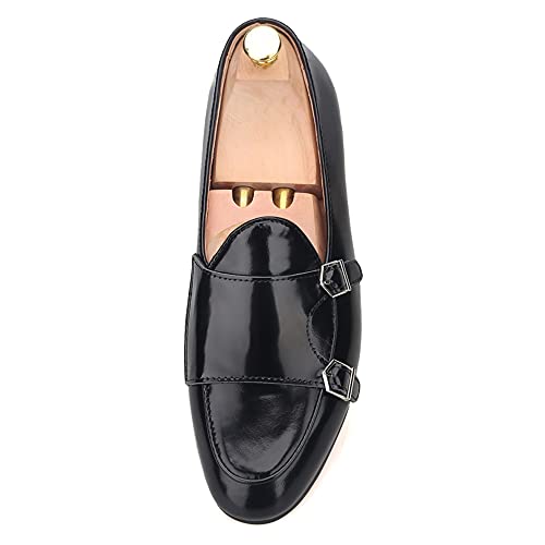 FERUCCI Black Leather Double Monk Loafer Slippers Flat Prom Wedding4