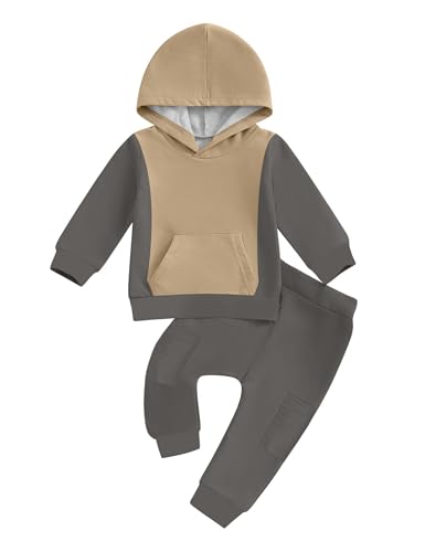 Baby Boy Clothes Color Block Hoodie Sweatshirt and Pants Toddler Boys Fall Winter Outfits Set 12 Months-4 Years