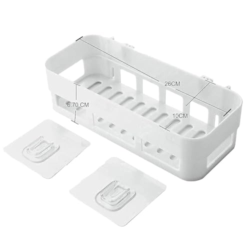 Image of KASHIVAL Bathroom Shelf Wall Mount | No Drill ABS Plastic Storage Rack with Hooks | Multipurpose Wall Organizer for Bathroom & Kitchen | Shampoo Holder | Pack of 2