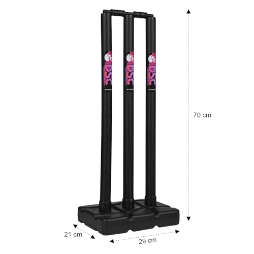 Image of DSC Plastic Cricket Stump Set | Color: Black | Size: Men | Material: Plastic | with 3 Stumps, 2 Bails and 1 Base | Durable | Lightweight and Portable | for Both Indoor and Outdoor use