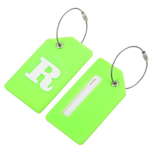 QUARKZMAN Etiquetas de Equipaje de Silicona 3.6'x2' Identificador de Tarjeta de Identificación para Maleta de Viaje Inicial Letra R, Verde, Paquete de 2