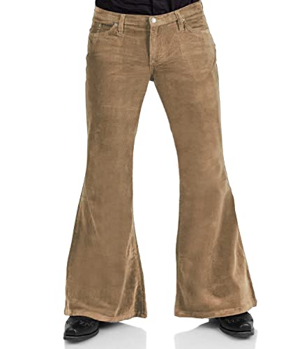 Image of Men's Corduroy Vintage Bell Bottom Pants 70s,Disco Stretchy Flared Pants Fit 60s 70s Outfits for Men,Mens Bell Bottom Jeans.