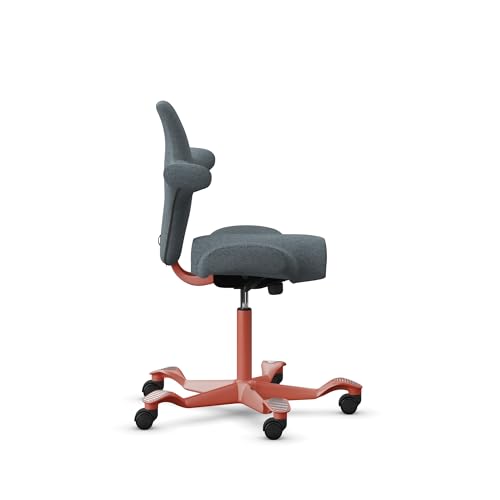 Image of HAG Capisco Sit to Stand Chair-Blush Rose Frame-Upholstered Dark Gray