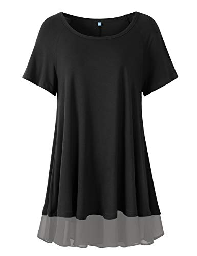 LARACE Plus Size Tunic Tops for Womens Summer Clothes Dressy Round Neck Short Sleeve Shirts Flowy Chiffon Blouses