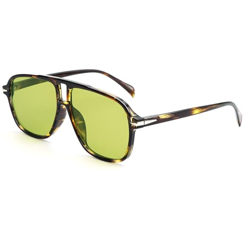 Retro Aviator Sunglasses for Women Men Trendy Oversized Square Aviator Sun Glasses 70s Vintage Shades