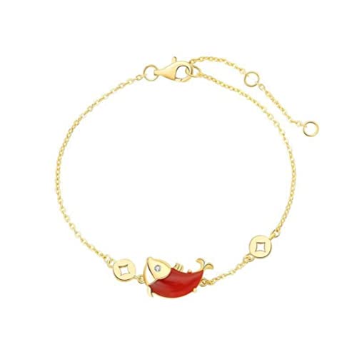 Bracelet en argent S925 et pendentif koi en agate rouge, le cadeau idéal