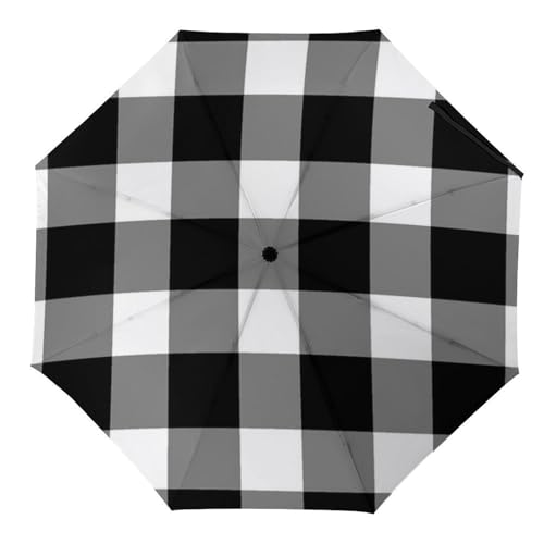 Parapluie pliant à carreaux noir et blanc automatique et coupe-vent