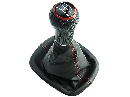 Newtown2700-parts Schaltknauf, Schaltmanschette und Rahmen - Scharz, Naht Rot, rote Kappe kompatibel für VW PASSAT 3B 3BG B5 5.5 5 GANG