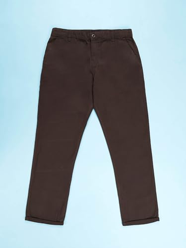 Image of KiddoPanti Boys 100% Cotton Twill Chinos Pant | Comfortable Regular Fit | 2 Side Pocket, 2 Back Pocket | Ankle Length | Back Elasticated Waistband with Button Zip Open Fly