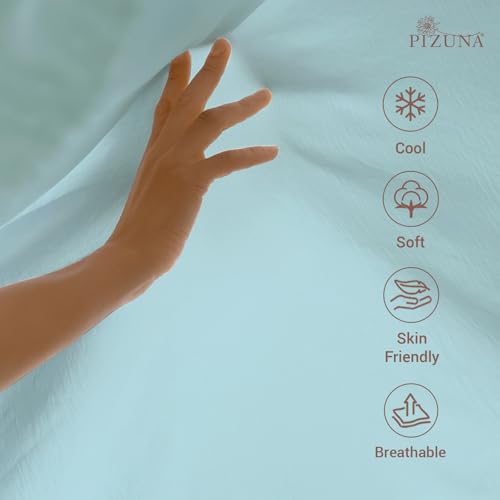Image of Pizuna 100% Cotton Bedsheet Super King Size Baby Blue, 400 Thread Count Long Staple Combed Cotton Flat Bedsheets 108x108 Inches with 4 Pillow Covers, Bed Sheet for Super King Size Bed