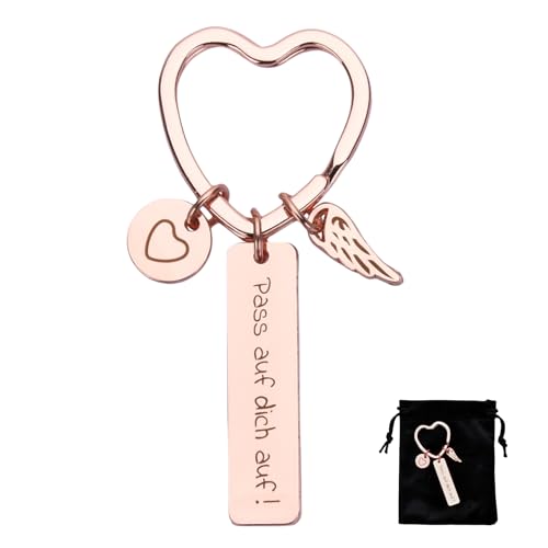 Willingood Herz Schlüsselanhänger, Roségold Schutzengel Glücksbringer, Auto Schlüsselanhänger für Frauen Beste Freundin Mutter Mädchen, Geschenke zum Führerschein Weihnachten Geburtstag