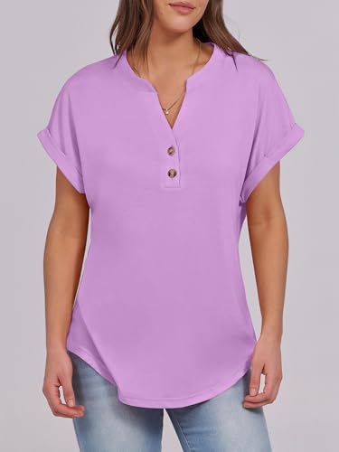 Image of ANRABESS Womens Short Sleeve Henley Tops V Neck Dressy Casual Blouses Summer Trendy Tee Shirts 2026 Vacation Fashion Clothes