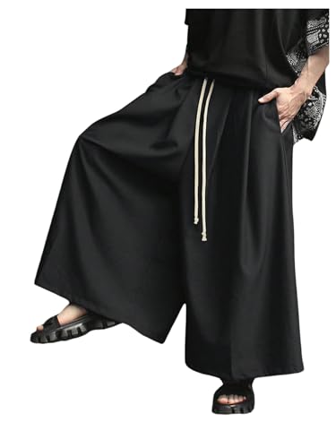 OYOANGLE Men's Drawstring Waist Wide Leg Pants Baggy Trousers with Pocket