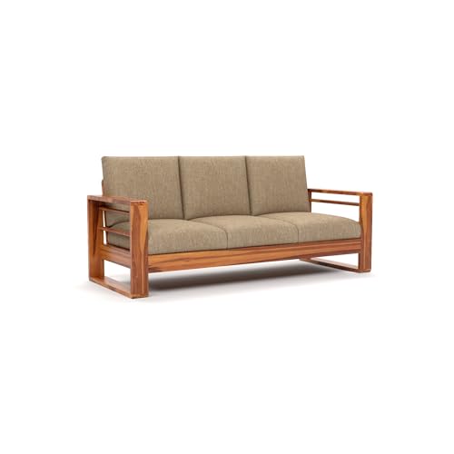 Image of Solid Sheesham Wood 5 Seater Sofa Set | (3+1+1) Five Person Sofa for Living Room | Stylish & Durable 5 Seater Sofa for Office & Home Furniture (Selen Honey, 5 Seater)