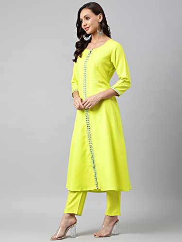 Image of ANNI DESIGNER Women's Cotton Blend Embroidered Anarkali Kurta with Palazzo & Dupatta (Darwaja)