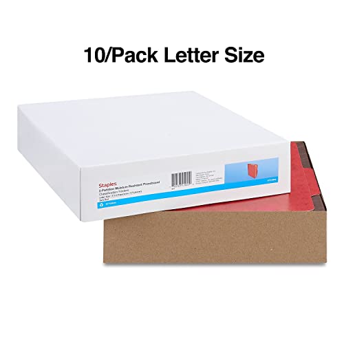 Staples 614622 Moisture-Resistant Class Folders 2/5-Cut Top Ltr 2 Div Red 10/Bx #TOP2