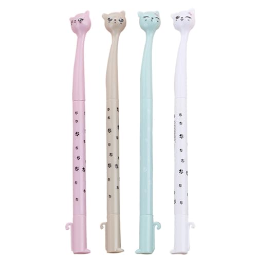 YXAMHNAK Lot de 5 stylos à bille à encre gel pour adulte - Pour l'écriture, la prise de notes, l'école, le bureau et la maison - Col long - Forme de chat