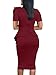 LAGSHIAN Women Fashion Peplum Bodycon Short Sleeve Bow Club Ruffle Pencil Party Dress Wine Red
