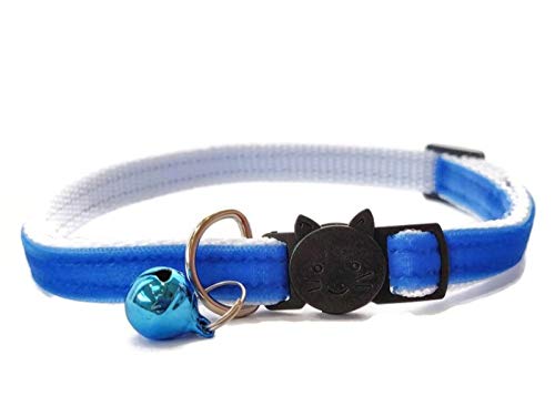 Velvet Cat Collars with Bell, Blue Velvet, Kitten Collar (10cm - 18cm)