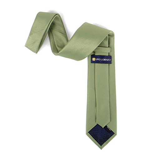 Boxed-Gifts Umo Lorenzo Classic Necktie Sage Solid Color Polyester Material And Wide Fit Satin Finish For Men… thumb #3