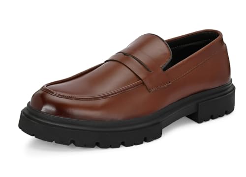 Image of MACTREE Premium Vegan Leather Upper Loafers for Men | Chunky Sole Formal Loafers