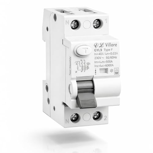 Interruptor diferencial CLASE F Superinmunizado con 2 polos 40A 30 mA carril Din, Protección Avanzada contra Sobrecorrientes y Fugas, Seguridad Superior