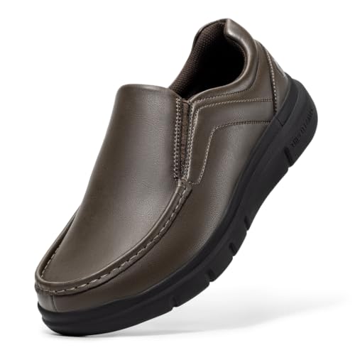 Image of FitVille Wide Slip on Shoes for Men Black Dress Shoes Leather Loafers Business Casual Shoes, Comfortable Simple Shoes - EasyWalk V1