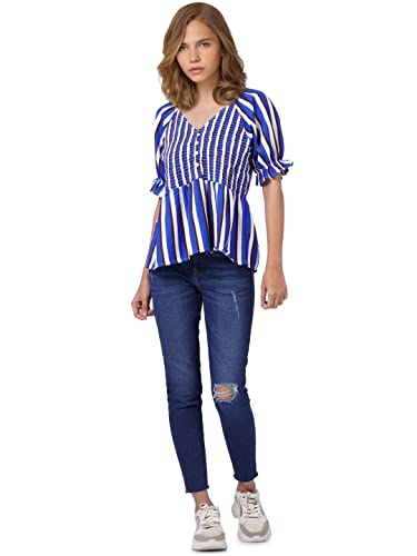 Image of ONLY Women's Polyester Regular Fit Blue Top X-Small