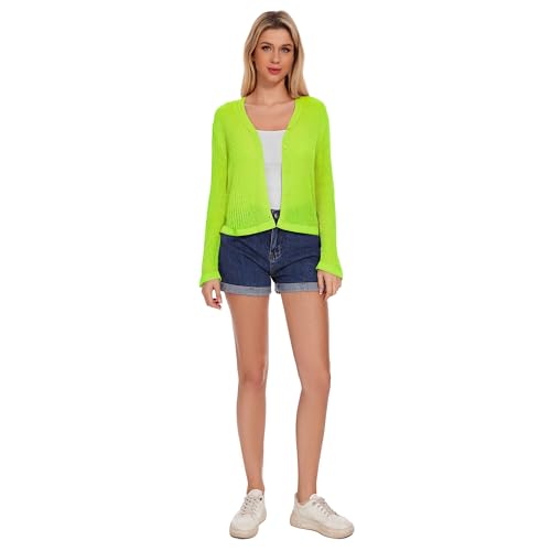 Image of Huuloo Women's Summer Lightweight V Neck Button Down Long Sleeve Cardigan Sweater Green