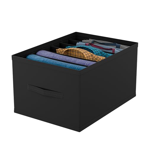 Image of Kuber Industries Non Woven Medium Foldable Clothes Organiser with 7 Grid | Dress Storage Box For Jeans & Shirt | Wardrobe Storage Organizer | Bedroom Almirah Organizer Items | Black