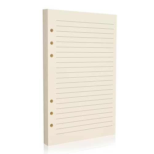 Papel de recambio A5 de 6 agujeros, 100 g/m², color beige, apto para pluma estilográfica y bolígrafo de gel, hojas sueltas para carpetas de 6 anillas, rayado/forrado, sin sangrado, diario