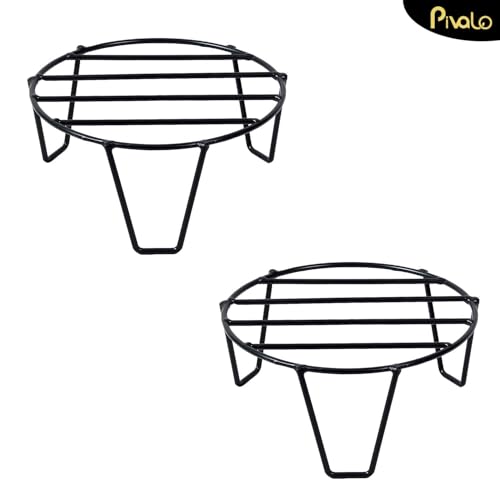 Image of Pivalo Round Plant Stand Galvanised Metal Gamla Support Corner Rack Display Shelf Indoor & Outdoor Flower Pot Holder for Planters Home Garden Balcony Decoration (Pack of 2, Black)