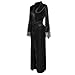 Womens Floral Lace Satin Bathrobe Sexy See-through V Neck Full-Length Robes Long Sleeve Nightgown Sleepwear Black