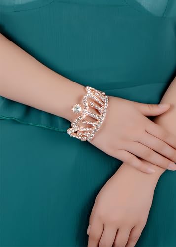Image of Alilang Women's Sparkly Clear Crystal Rhinestones Crown Tiara Princess Cuff Bracelet