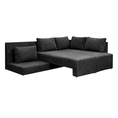 Image of Rosebell L-Shape 5 Seater Sofa Cum Bed, Sectional Couch with Cushions, Space Saving Corner Sofa, Modern Foldable Seating & Sleeping Solution for Living Room, Guest Room & Small Spaces - Black Color