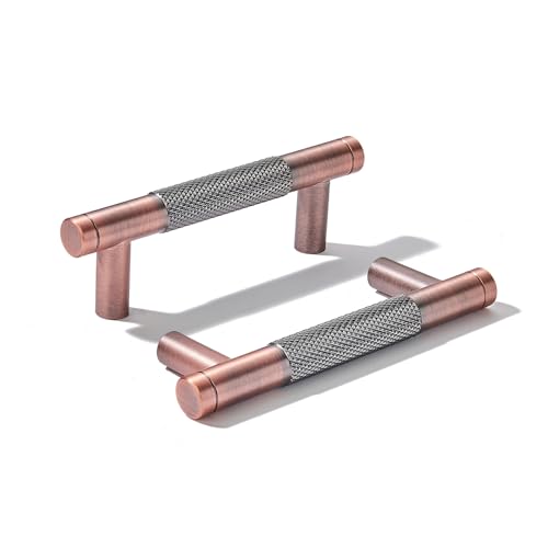 khtumeware 10 Pack 3 Inch(76mm) Aluminum Handles Knurled Brushed Antique Copper Cabinet Pulls Drawer Pulls Kitchen Hardware Kitchen Handles for Cabinets Cupboard Handles