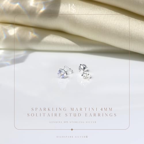 Image of HIGHSPARK 925 Silver inchSparkling Martini inch Solitaire Earrings | 92.5 Sterling Silver and Diamond like Brilliance Sparkling Zirconia | Lovely Gift