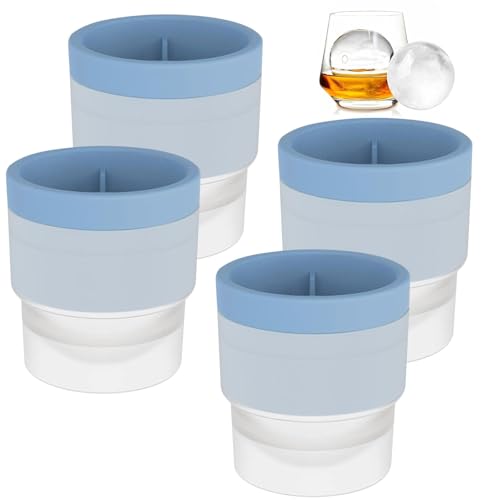 4 Pack Ice Cube Ball Moulds Ice Balls Maker, 6CM Reusable Large Sphere Shaped Ice Cube Moulds for Making Big Ice Ball, Easy to Fill and Release (Blue)