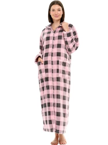 Image of Alexander Del Rossa Long Zip Up Robes, Plush Zipper Robes for Plus Size, Housecoats Zipper Front