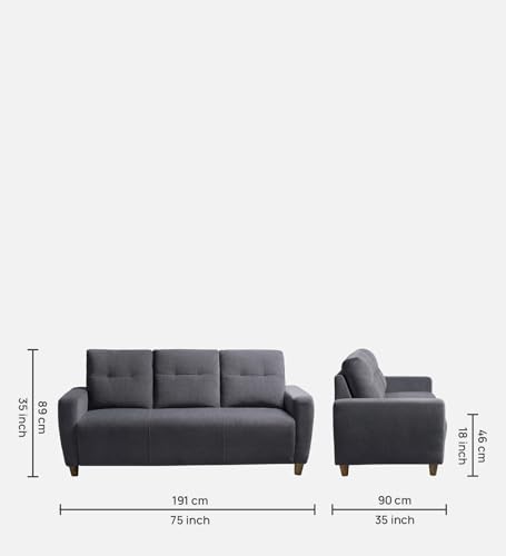 Image of Sleepyhead Yolo Designed by Duroflex - 3 Seater Sofa |Premium Fabric, Plush 3 Layer Cushioning |Modern Buttonless Tufted & Anti-Sag Comfort |Stylish & Durable |3 Years Warranty - Sesame Grey