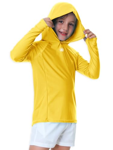 Image of AOBUTE Unisex Kids Long Sleeve Hoodie Rash Guard Boys UPF 50+ Swim Top with Thumb Hole 3-12 Years