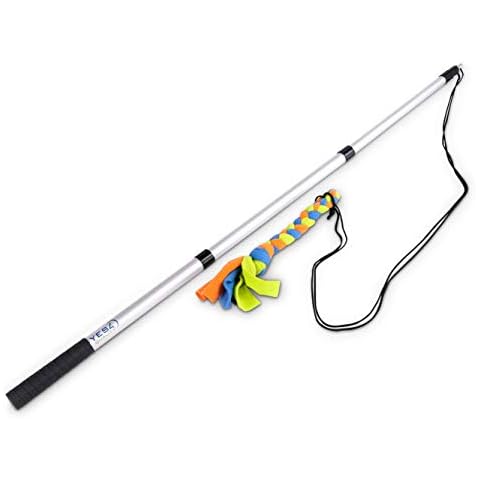 Flirt Pole for Dogs with Safe & Strong Non-Bungee Cord - Durable Telescopic Lure Stick for Dogs of Any Size - Dog Toy for Fun Obedience Training & Exercise - Braided Fleece Toy Pre-Attached Cover