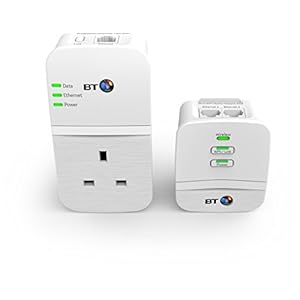 BT Broadband Extender Powerline Adapter Wi-Fi Home Hotspot Flex 600 Kit, wired AV600, N150 Wi-Fi, pass-through socket