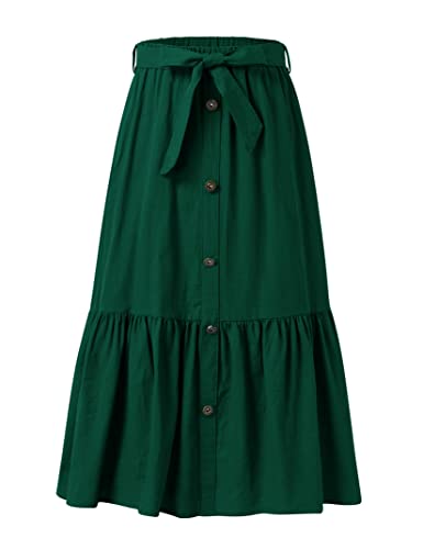 Image of Maxi Skorts Skirt for Girls Button Front High Waisted Long Skirt with Belt Ruffled Skirts with Pocket 3-12Years
