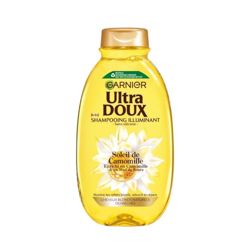 Garnier Ultra Doux - Shampooing Illuminant pour Cheveux Blonds naturels ou méchés - Camomille et Miel de Fleurs - Sans Silicone - Hommes et Femmes - 300 ml