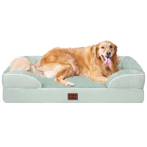 Image of EHEYCIGA Orthopedic Dog Beds for Extra Large Dogs, Waterproof Memory Foam XL Dog Bed with Sides, Non-Slip Bottom and Egg-Crate Foam Big Pet Couch Bed with Washable Removable Cover, Sage Green