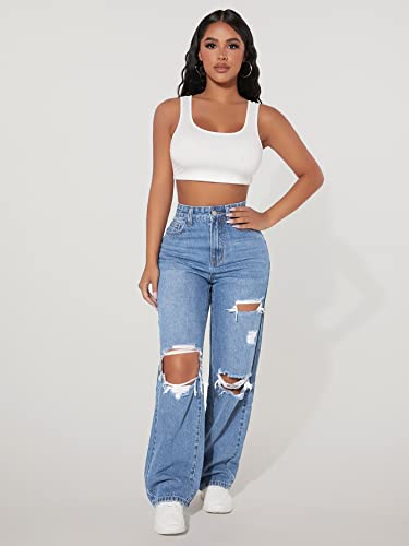 Image of Solid High Waist Ripped Straight Leg Pant & Trouser for Women's & Girl's