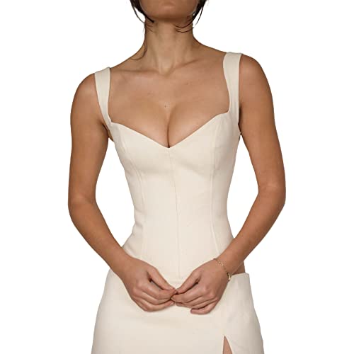 Yiiciovy Womens Lace Mesh Bustier Fish Boned Push Up Sheer Spaghetti Straps Going Out Corset Crop Top Cami Y2k Streetwear (B Beige S)