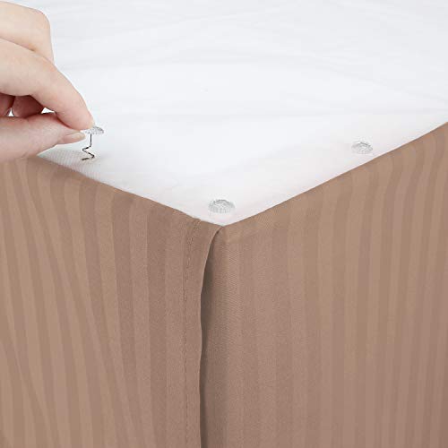 Image of Nestl Twin Bed Skirt - Damask Dobby Stripe Wrap Around Bed Skirt - Double Brushed Microfiber 14 in Tailored Drop Pleated Bed Ruffle with Bed Skirt Pins - Taupe