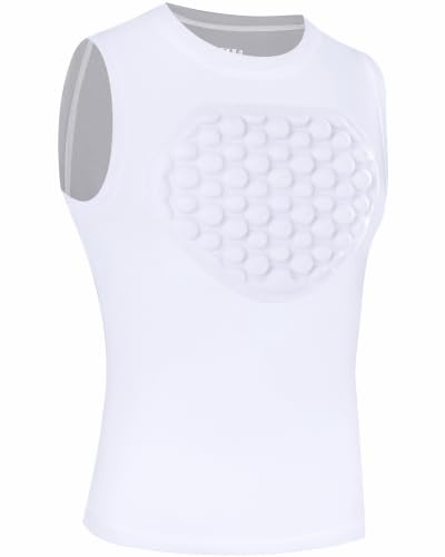 Runhit Youth Baseball Chest Protector Shirt Softball Football Padded Compression Shirt Heart Guard Sternum Protection for T-Ball Lacrosse White Gray L